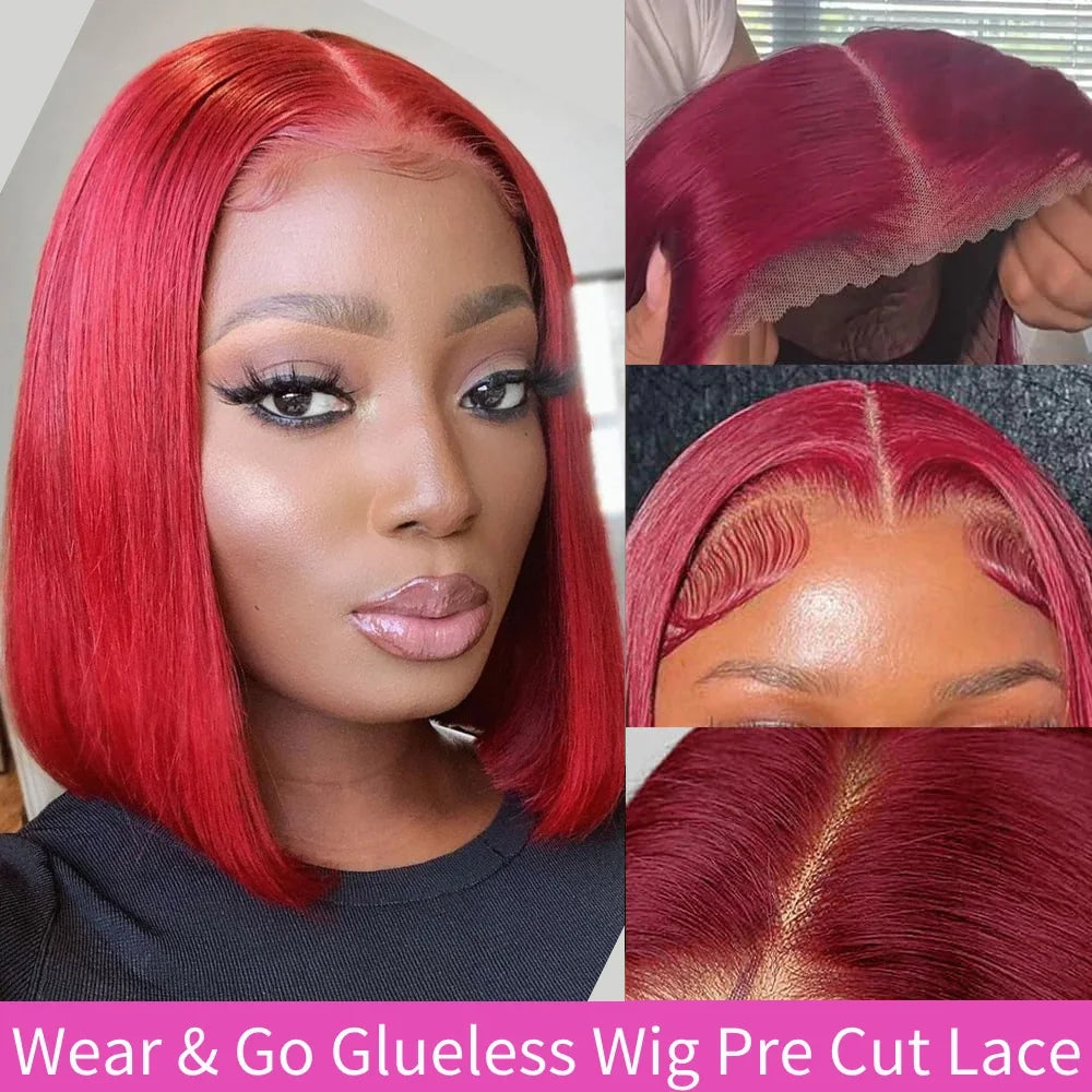 Burgundy Glueless Wig Human Hair Ready To Wear And Go Bob Wigs For Women 6x4 Frontal Straight Lace Front Wigs On Sale