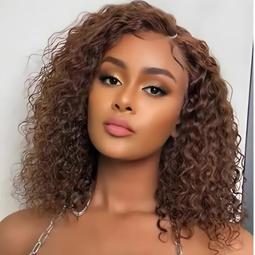 Brown Curly Bob Human Hair Wigs