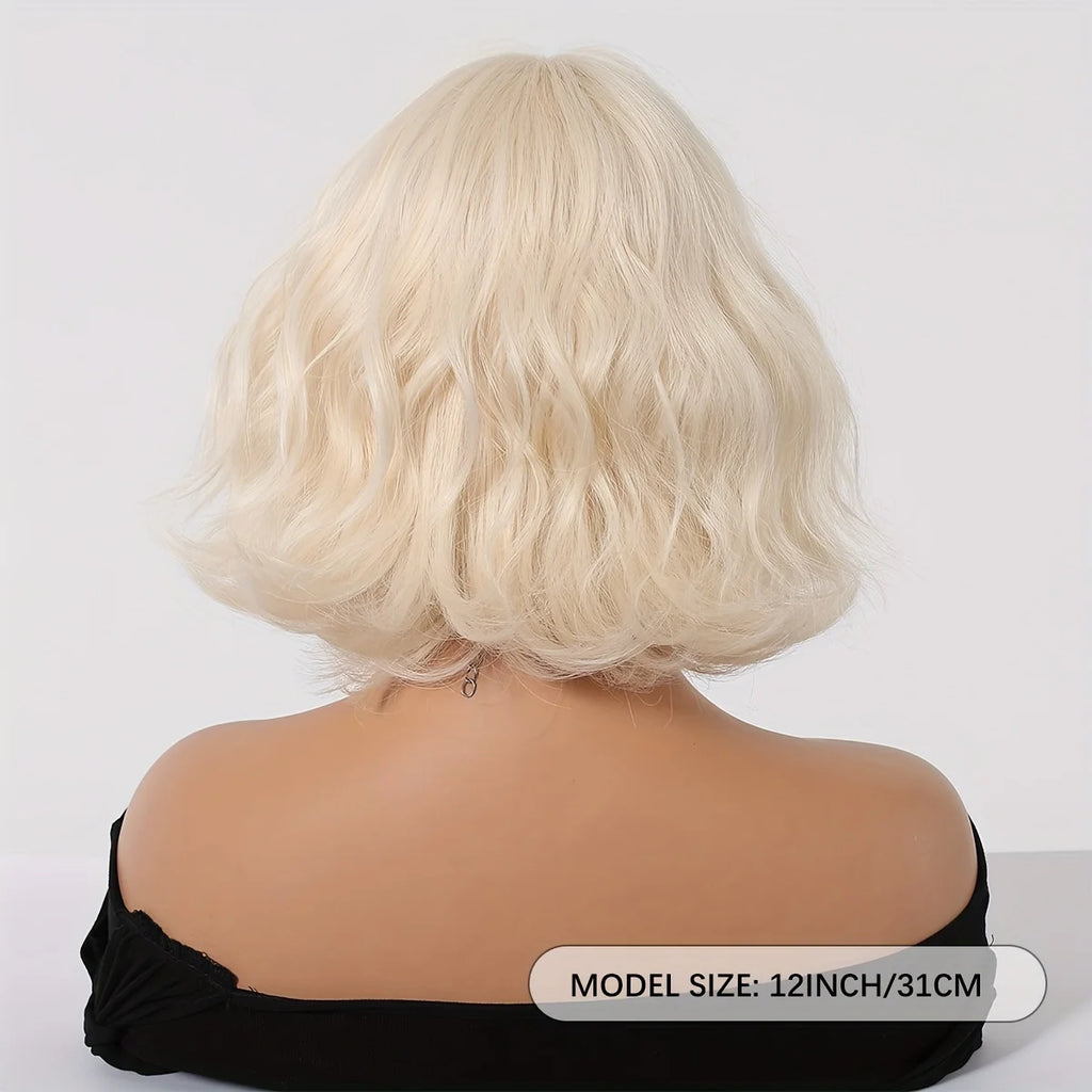 Synthetic Wig for Women, Short Machine-Made Curly Hair, Off-White, Enhances Complexion and Elegance, European and American Style Synthetic Wig