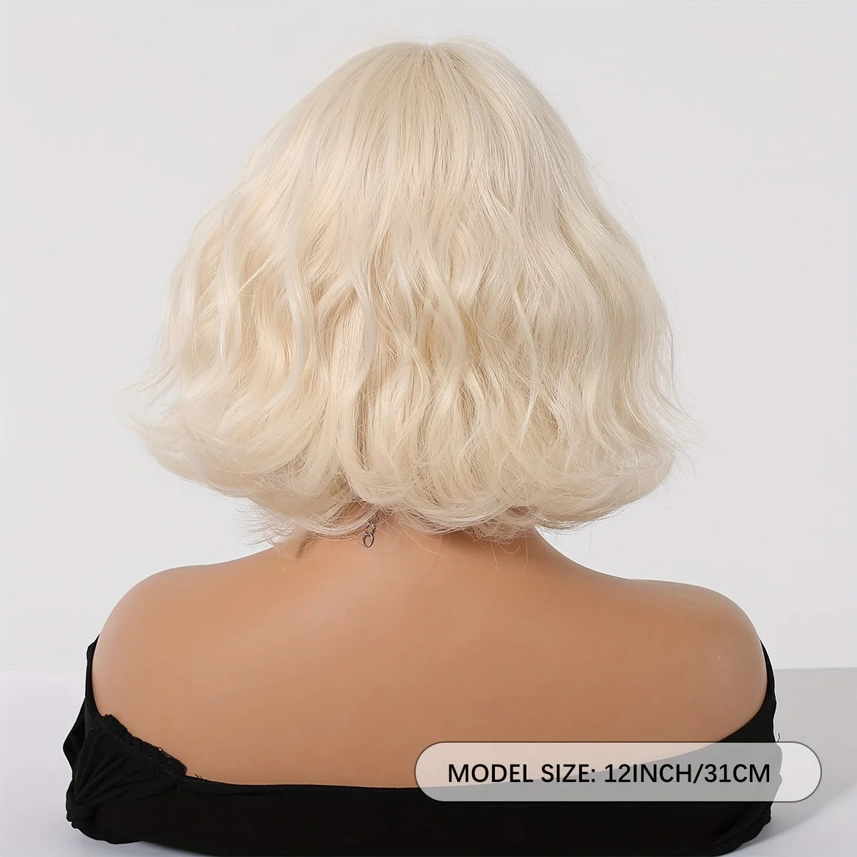 Synthetic Wig for Women, Short Machine-Made Curly Hair, Off-White, Enhances Complexion and Elegance, European and American Style Synthetic Wig