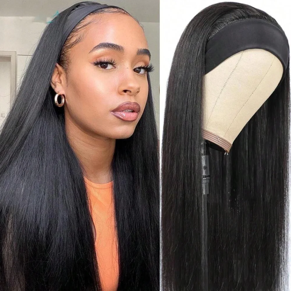 Headband Wig Human Hair Straight Brazilian Human Hair Headband Wigs For Women Glueless None Lace Front Human Hair Wigs Straight