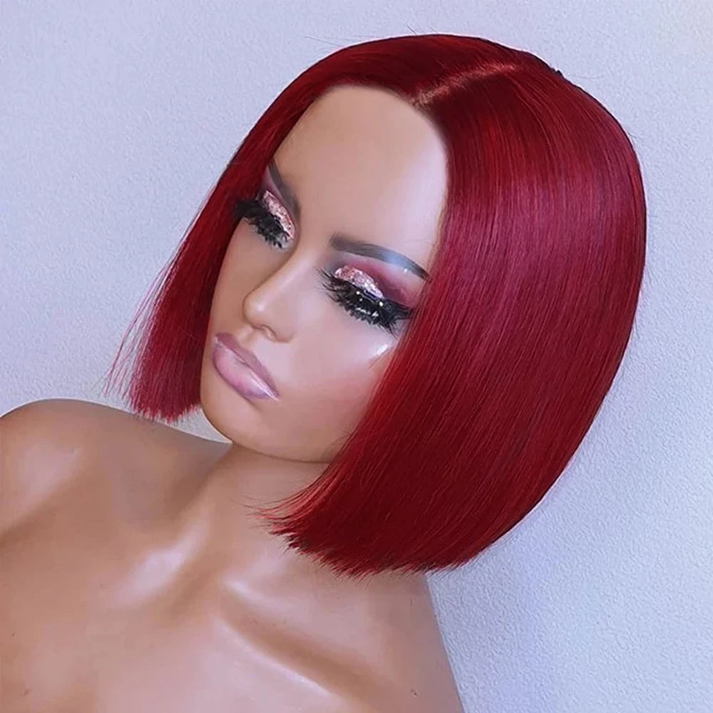 Burgundy Glueless Wig Human Hair Ready To Wear And Go Bob Wigs For Women 6x4 Frontal Straight Lace Front Wigs On Sale