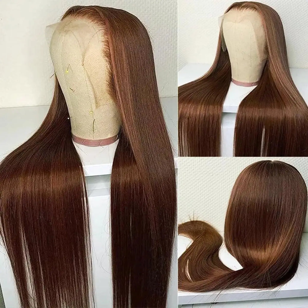 #4 Chocolate Brown Human Hair Wig 13x4 13x6 Hd Lace Frontal Wigs Pre Plucked 200% Density Straight Brown Human Hair Wig