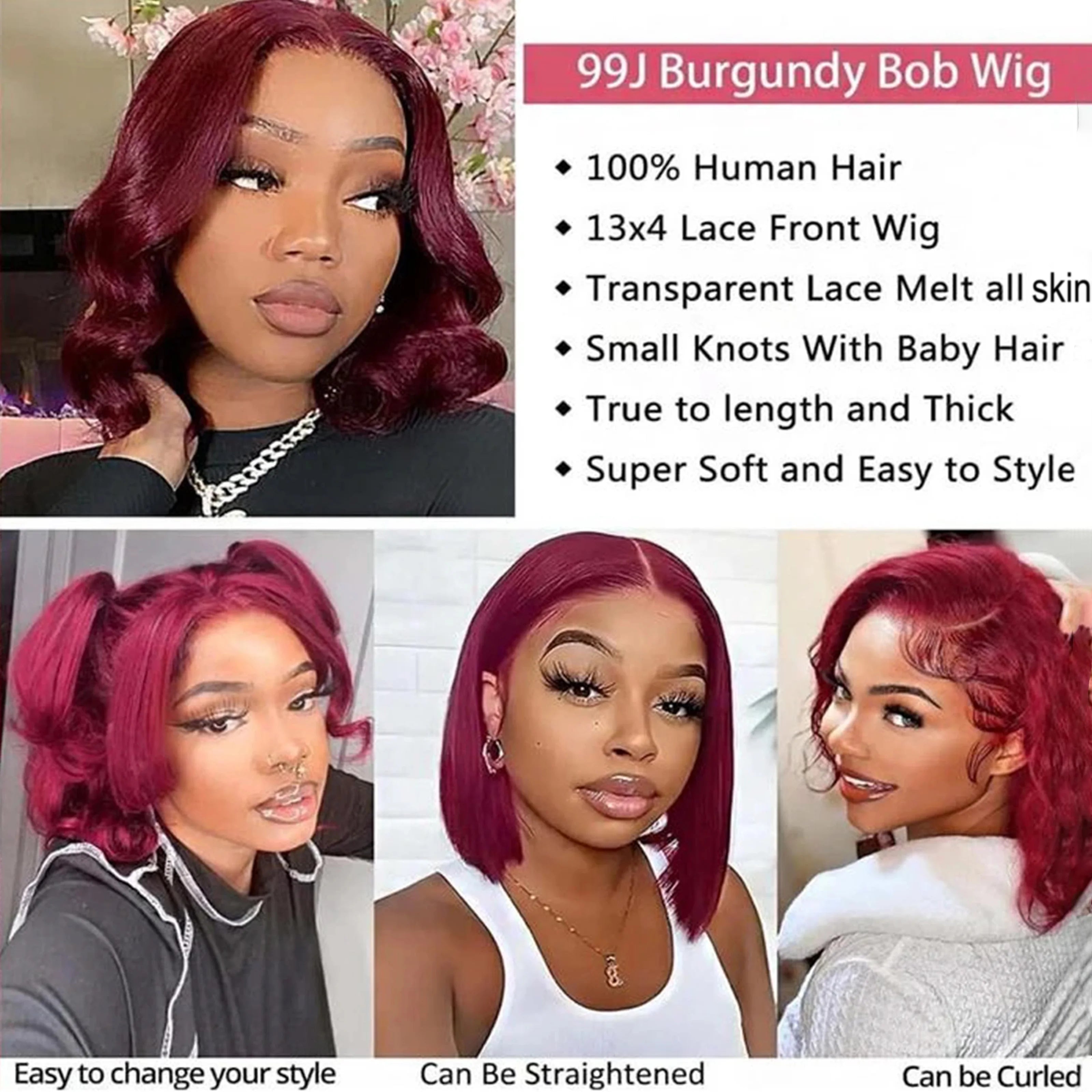 Burgundy Bob Wig Human Hair