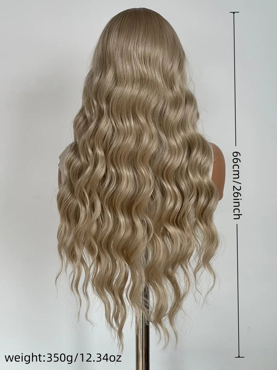 Long Curly Hair Wig Blonde With Deep Brown Roots 13x4 HD Lace Frontal 26 Inch Long Pre-Bleached Natural Hairline  Synthetic Wigs