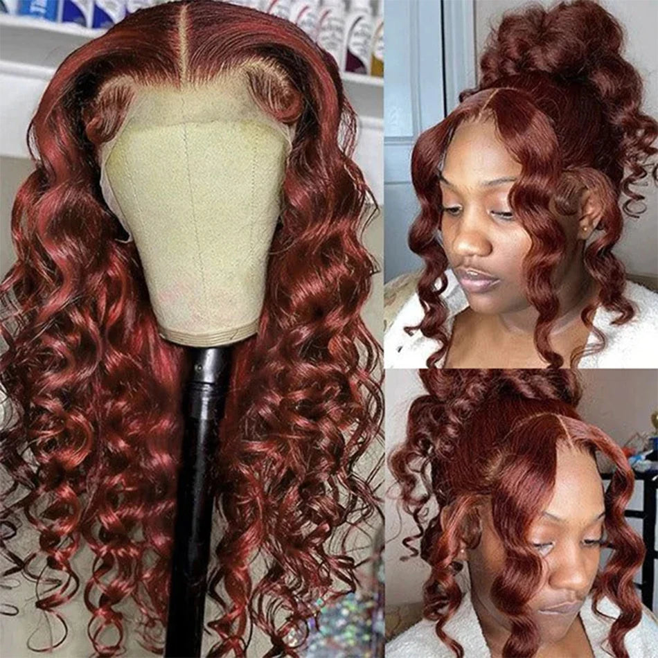 Reddish Brown Loose Deep Wave Human Hair Wig