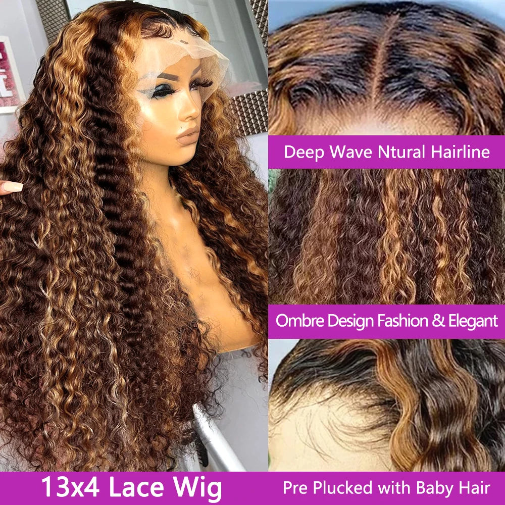 30 Inch 250 Density Highlight Honey Brown Curly
