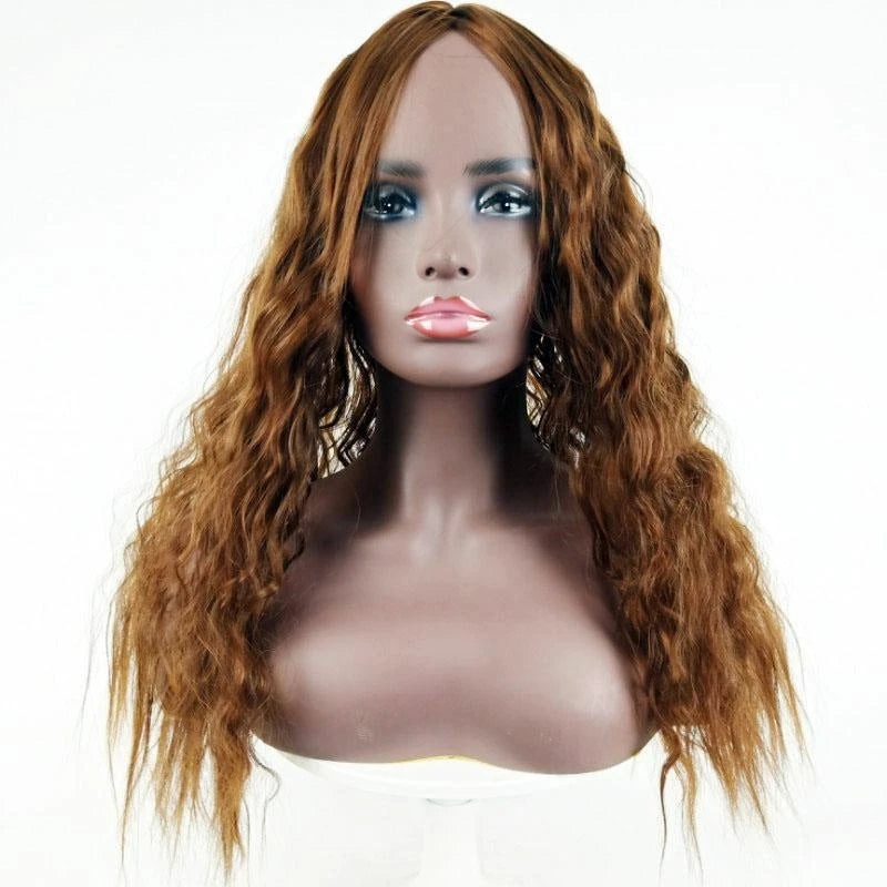 Wig for Women, African Small Curls, Fashionable Middle-Parted Long Curly Hair, Corn Perm Synthetic Fiber Wig Headgear