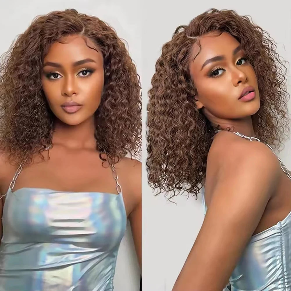 Brown Curly Bob Human Hair Wigs
