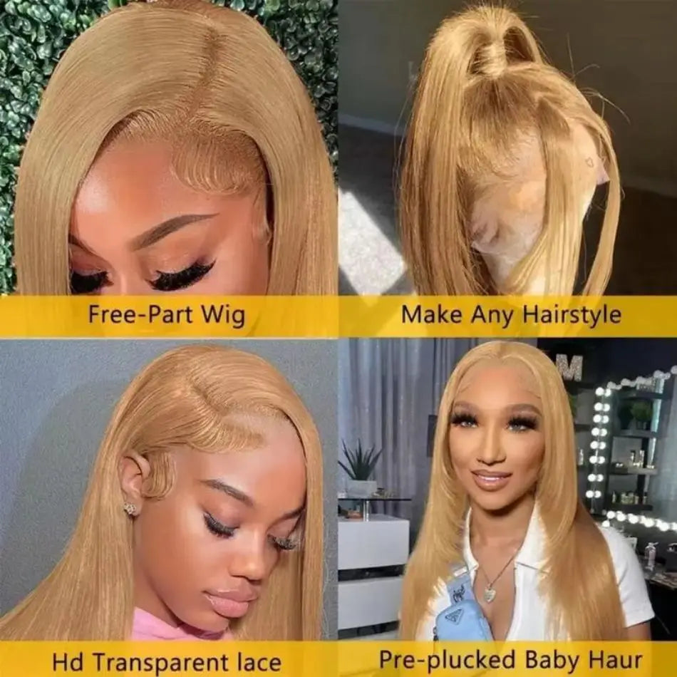 27 Honey Blonde Straight Human Hair Wigs