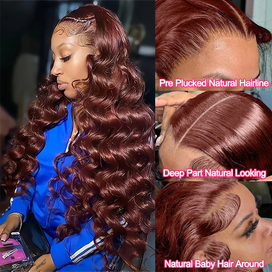 Reddish Brown Loose Deep Wave Human Hair Wig