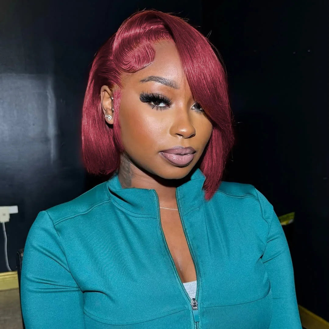 Burgundy Bob Wig Human Hair