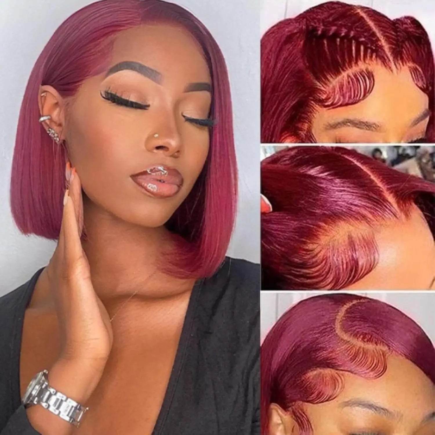 Burgundy Bob Wig Human Hair 13x4 HD Lace Frontal Straight 99J Short Human Hair Wigs Red Wig Front Human Hair Wig Colored Wigs