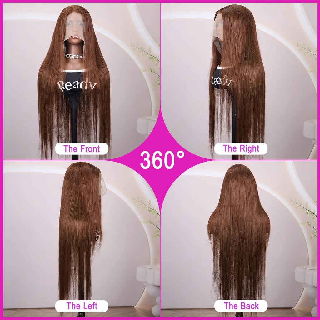 #4 Chocolate Brown Human Hair Wig 13x4 13x6 Hd Lace Frontal Wigs Pre Plucked 200% Density Straight Brown Human Hair Wig