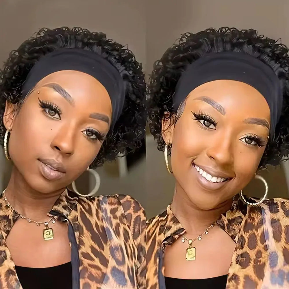 Headband Wig Human Hair Curly Hair Wig