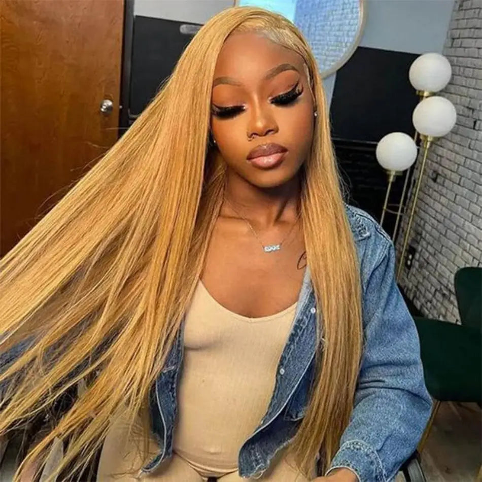 27 Honey Blonde Straight Human Hair Wigs