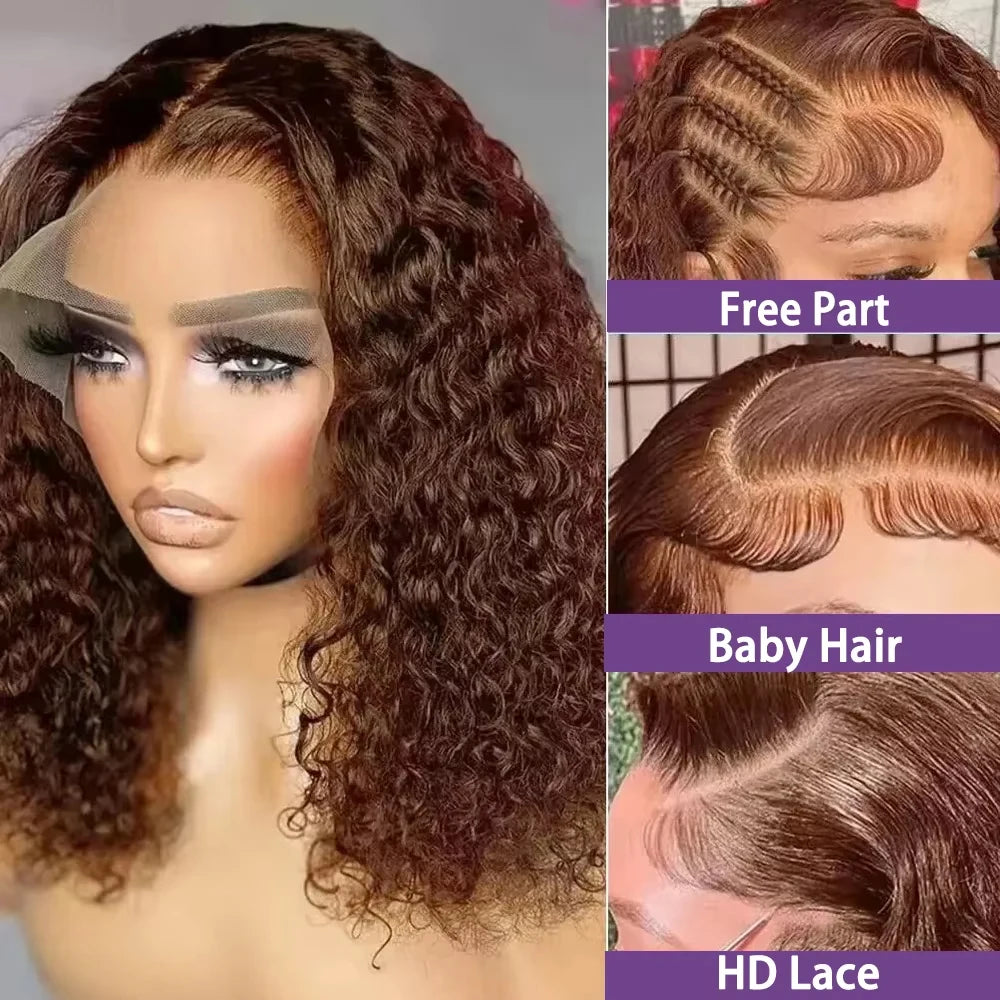 Brown Curly Bob Human Hair Wigs